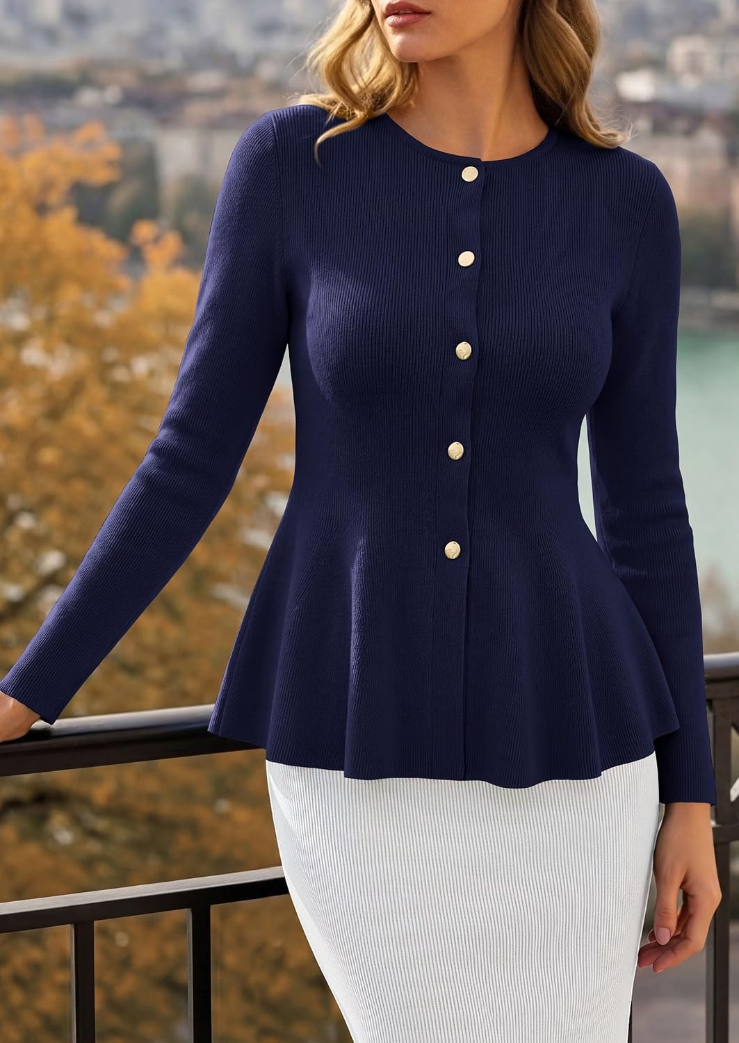 image:imagePRETTYGARDEN Womens Fall Lightweight Cardigan SweatersNavy Blue