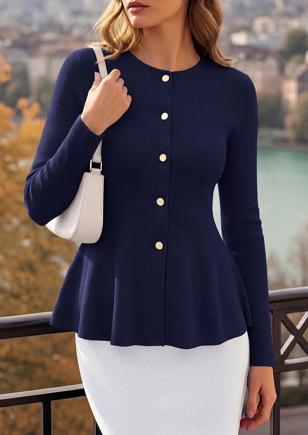 image:imagePRETTYGARDEN Womens Fall Lightweight Cardigan SweatersNavy Blue