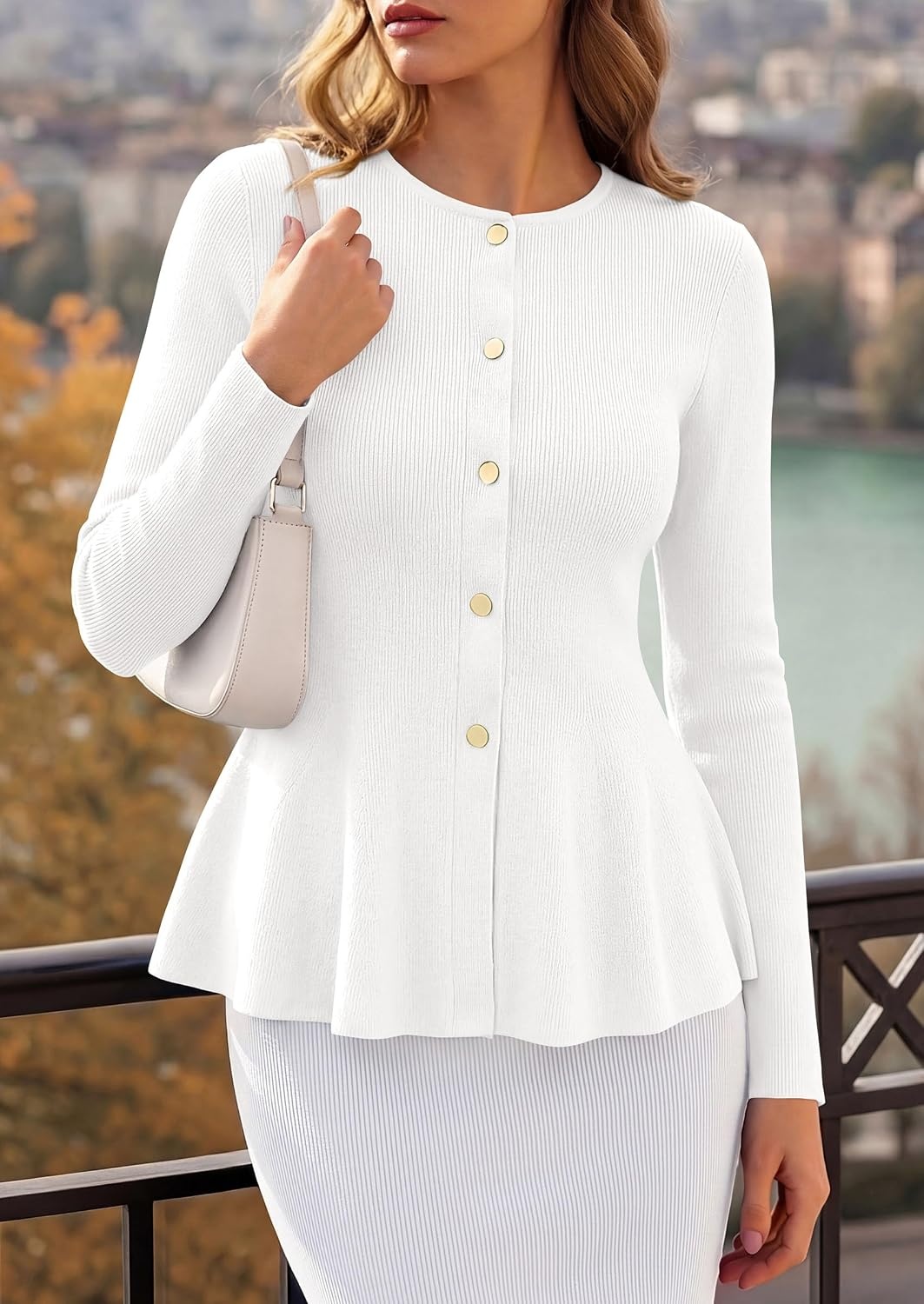 image:imagePRETTYGARDEN Womens Fall Lightweight Cardigan SweatersWhite