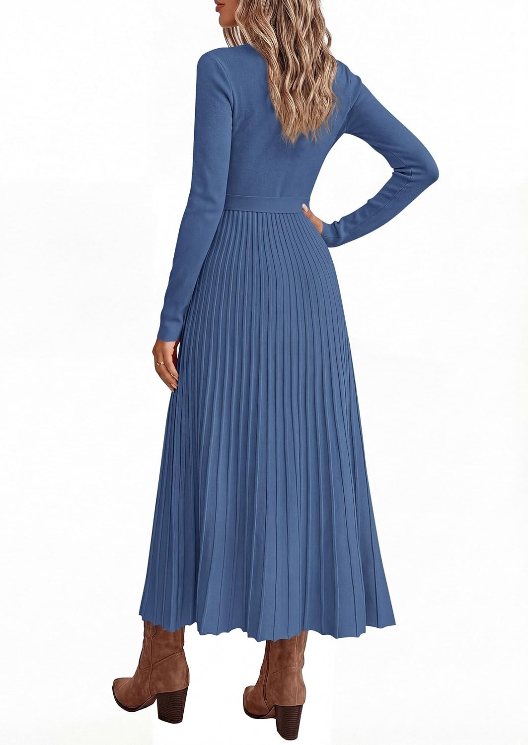 image:imagePRETTYGARDEN Womens Fall Maxi Long Sleeve Sweater DressBlue Grey