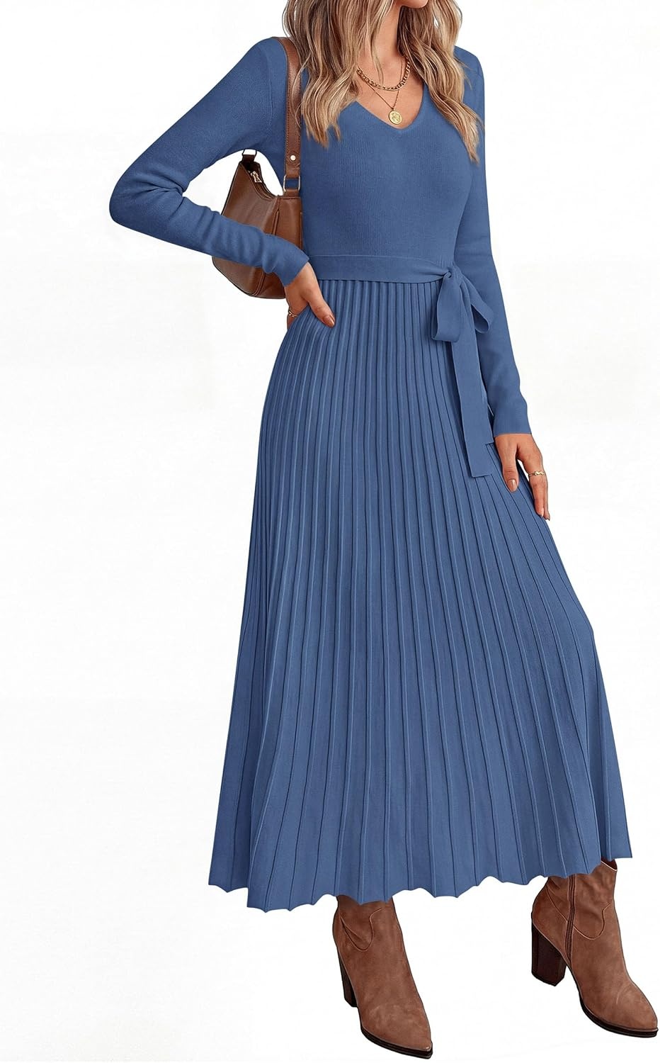 image:imagePRETTYGARDEN Womens Fall Maxi Long Sleeve Sweater DressBlue Grey