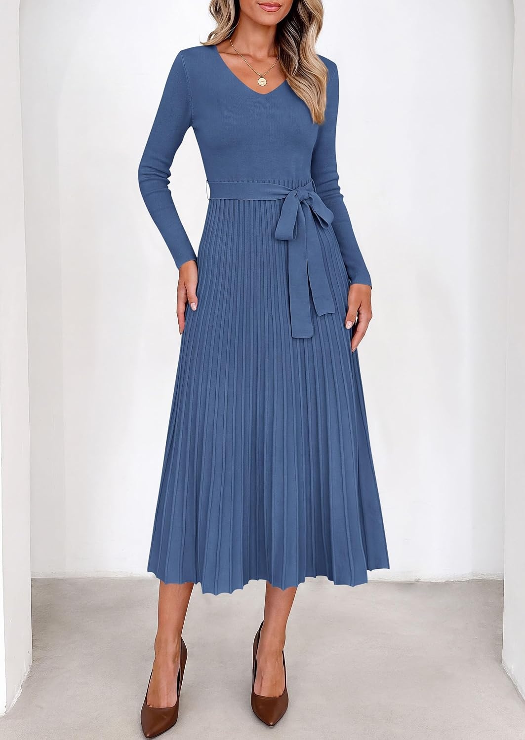 image:imagePRETTYGARDEN Womens Fall Maxi Long Sleeve Sweater DressBlue Grey