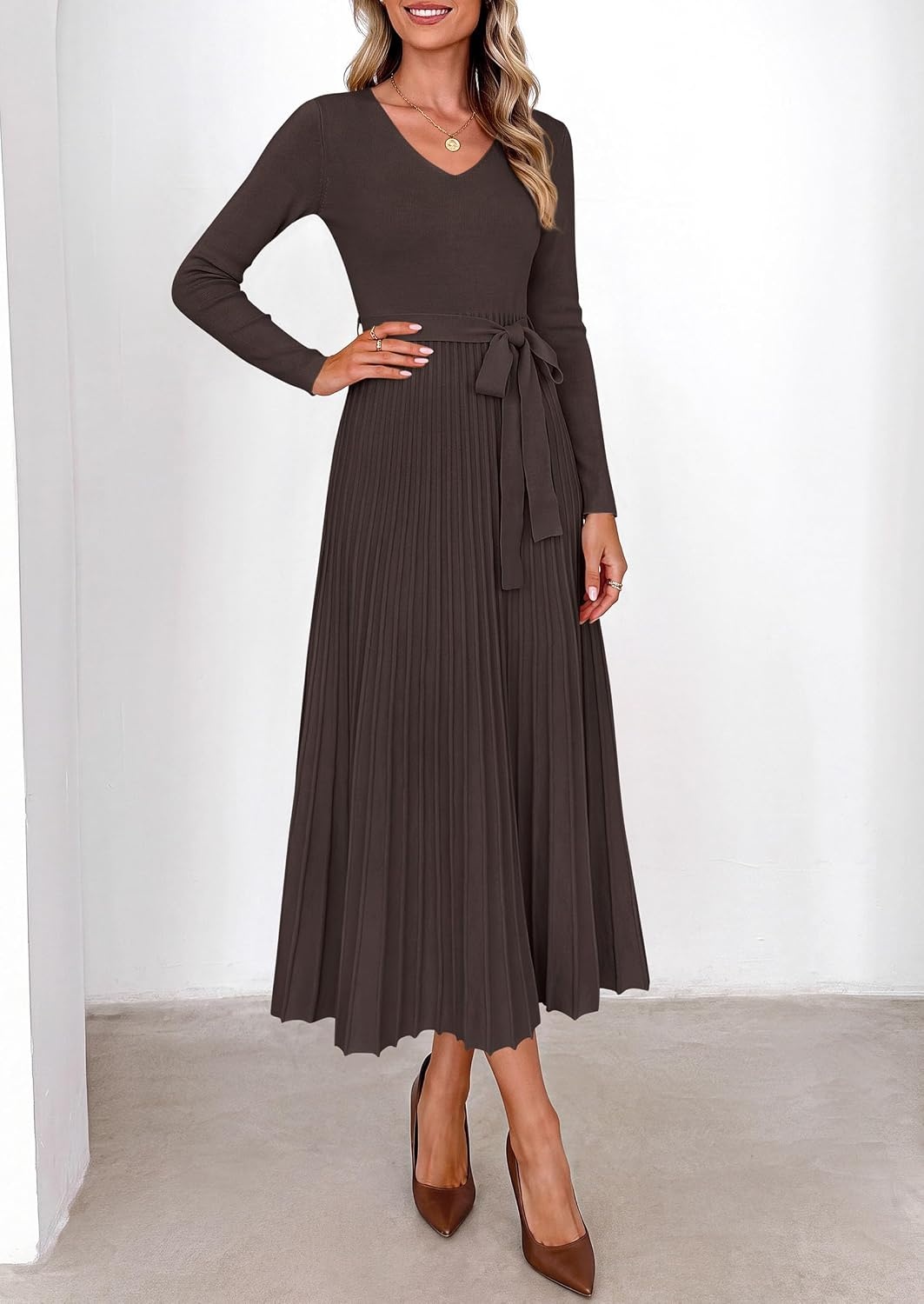 image:imagePRETTYGARDEN Womens Fall Maxi Long Sleeve Sweater DressBrown
