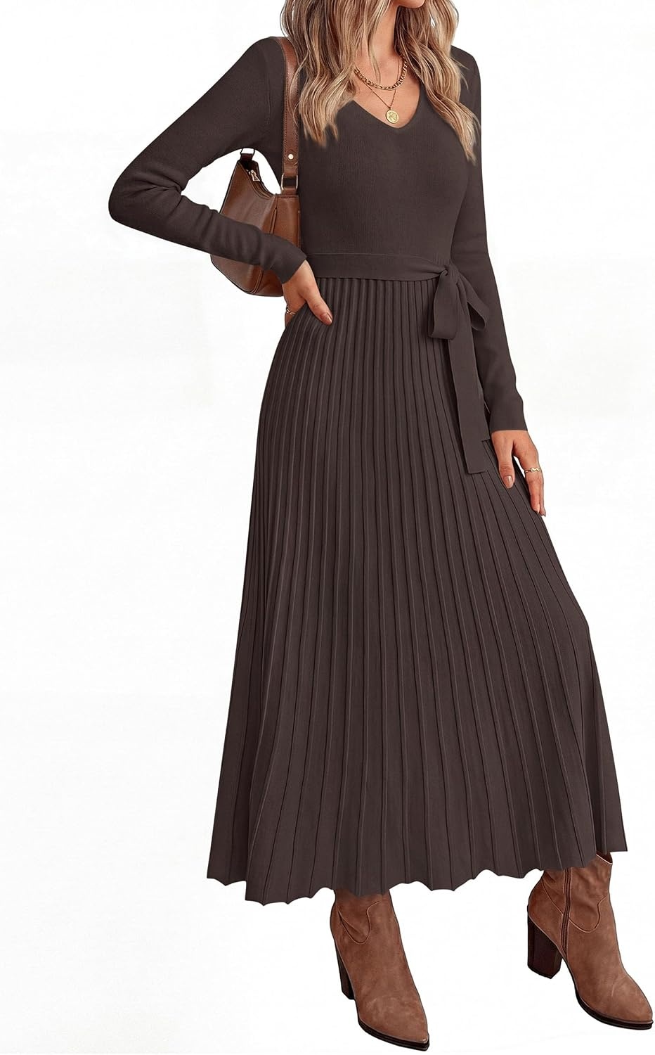 image:imagePRETTYGARDEN Womens Fall Maxi Long Sleeve Sweater DressBrown