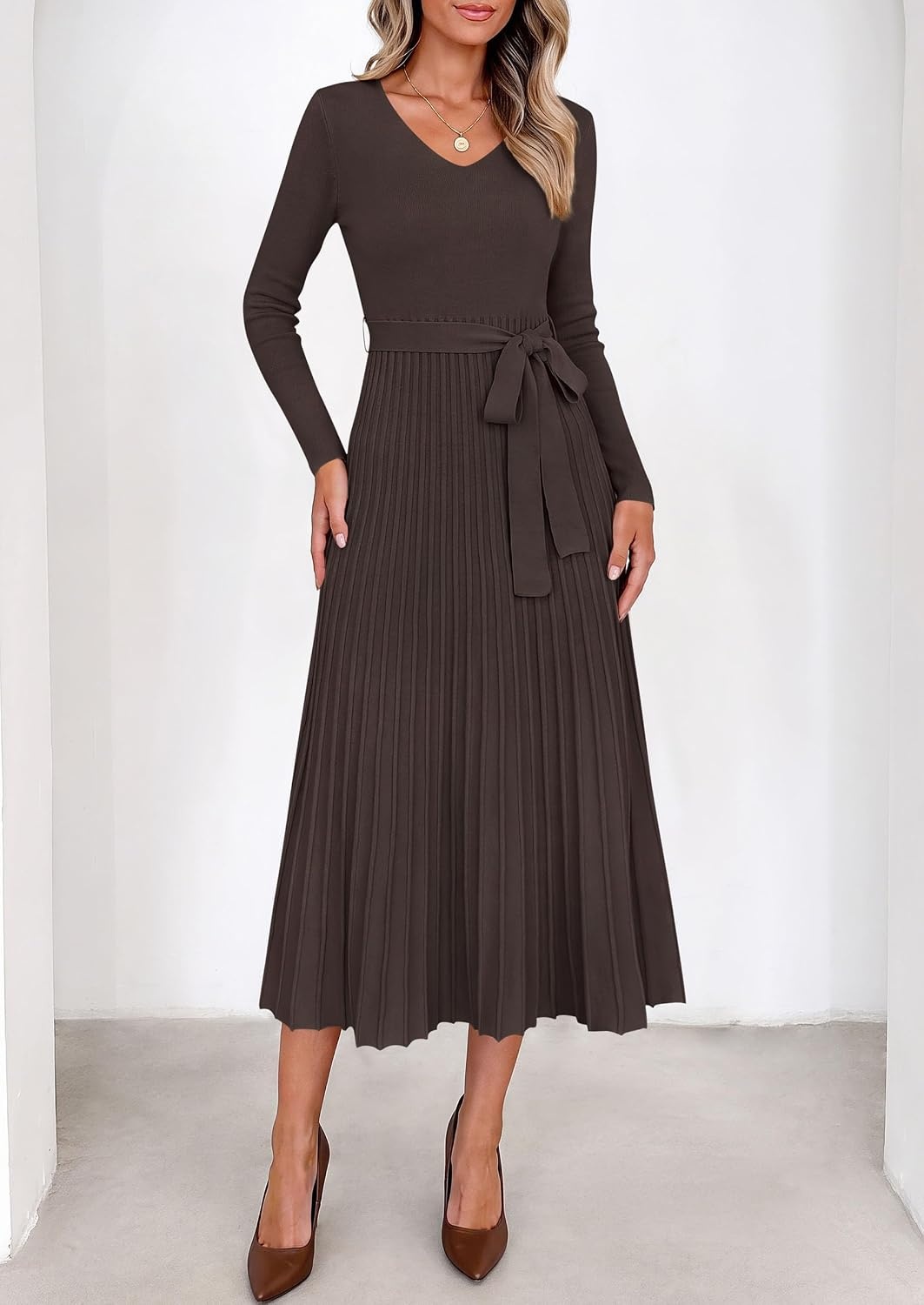 image:imagePRETTYGARDEN Womens Fall Maxi Long Sleeve Sweater DressBrown