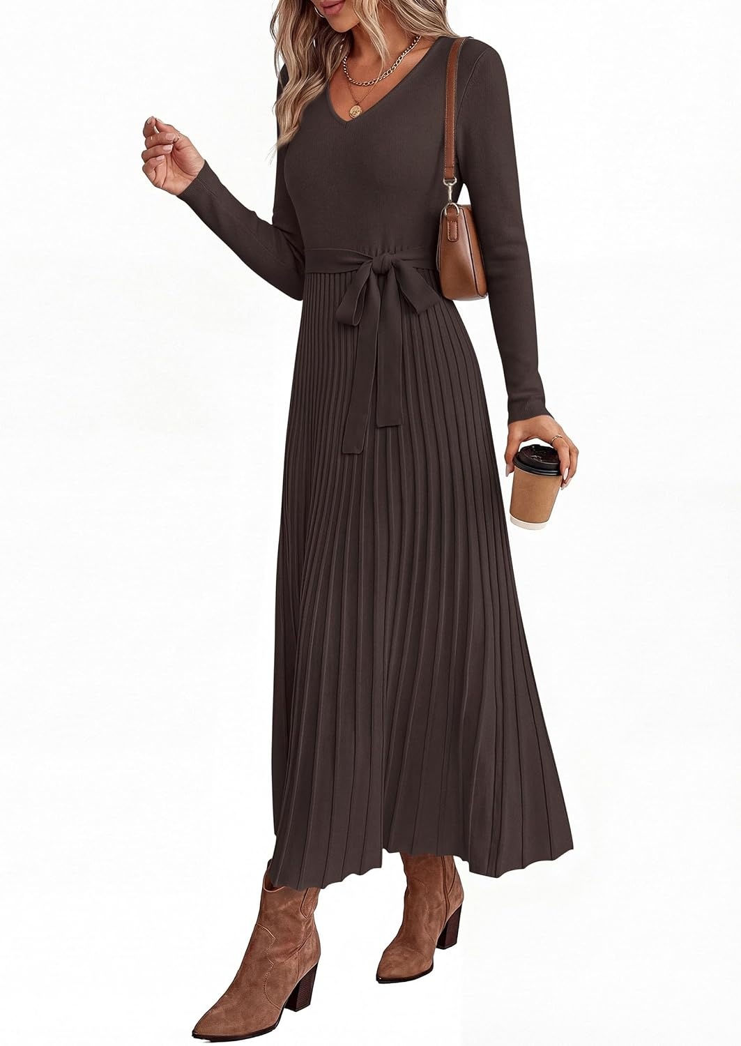 image:imagePRETTYGARDEN Womens Fall Maxi Long Sleeve Sweater DressBrown