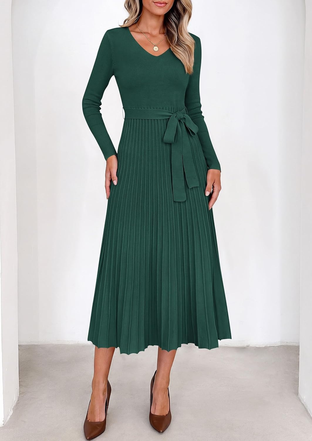 image:imagePRETTYGARDEN Womens Fall Maxi Long Sleeve Sweater DressDark Green