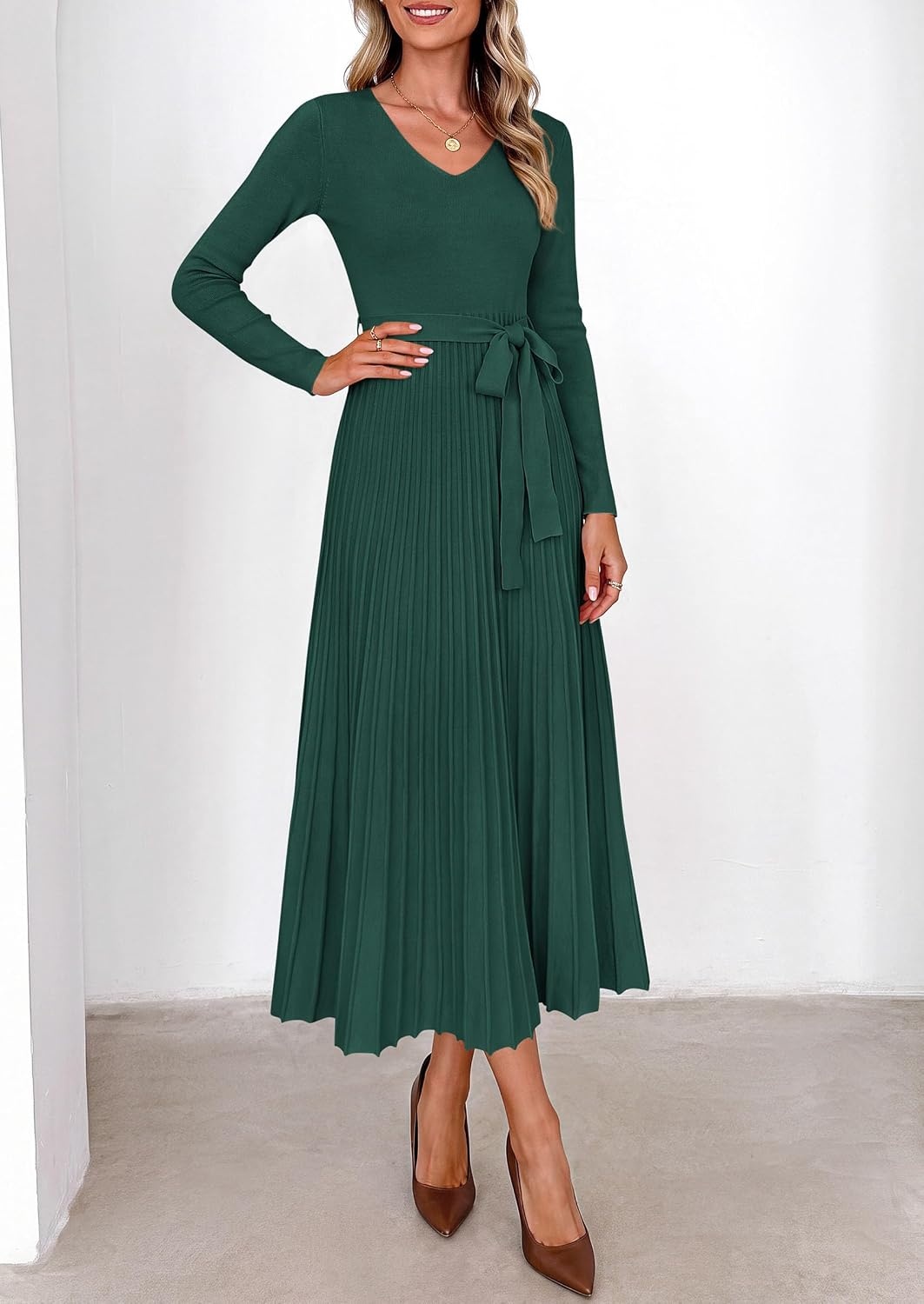 image:imagePRETTYGARDEN Womens Fall Maxi Long Sleeve Sweater DressDark Green