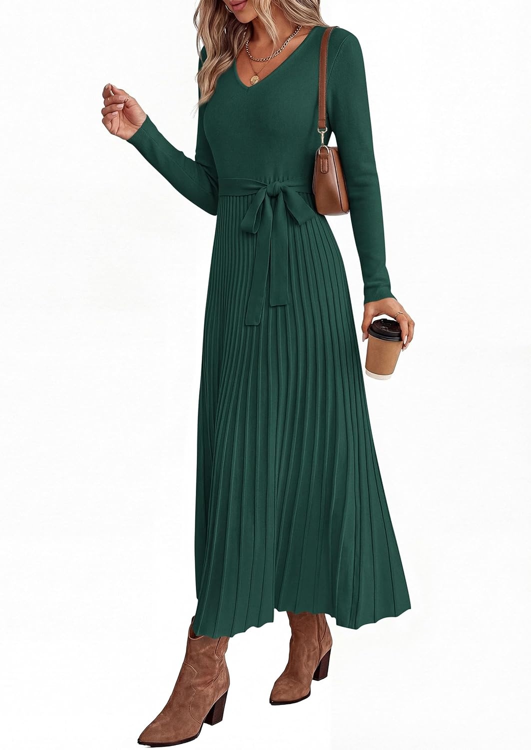 image:imagePRETTYGARDEN Womens Fall Maxi Long Sleeve Sweater DressDark Green