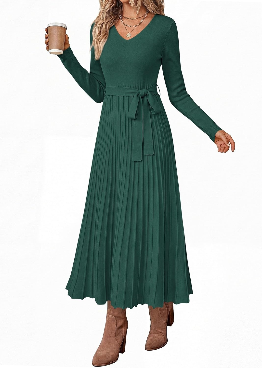 image:imagePRETTYGARDEN Womens Fall Maxi Long Sleeve Sweater DressDark Green