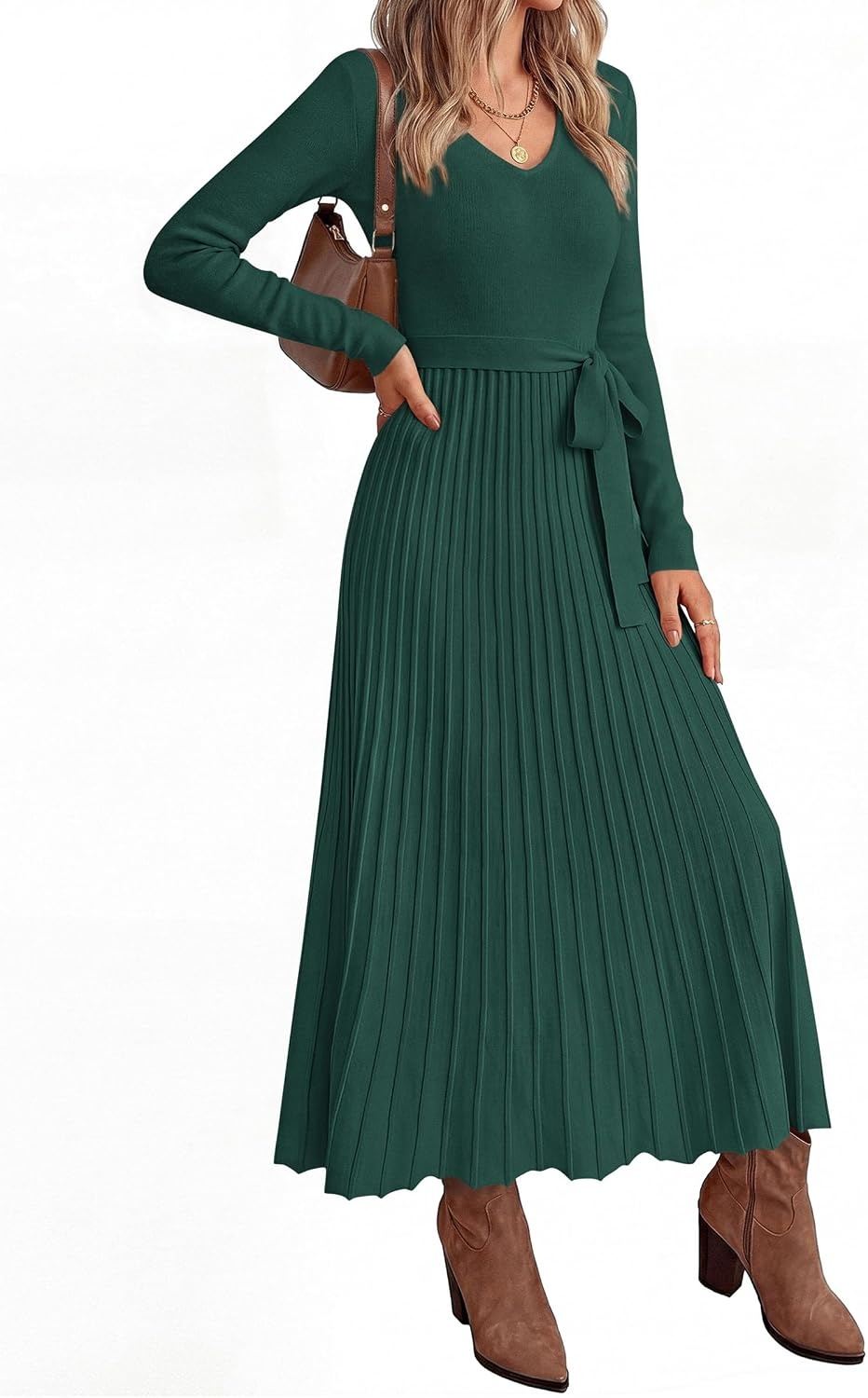 image:imagePRETTYGARDEN Womens Fall Maxi Long Sleeve Sweater DressDark Green