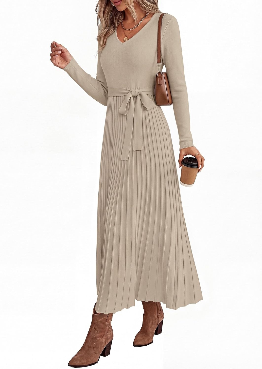 image:imagePRETTYGARDEN Womens Fall Maxi Long Sleeve Sweater DressLight Khaki