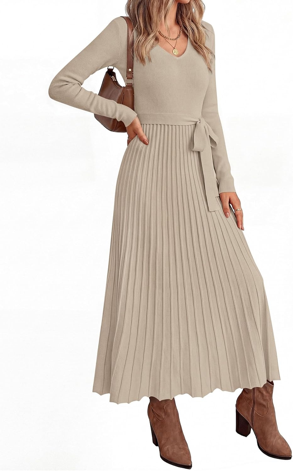 image:imagePRETTYGARDEN Womens Fall Maxi Long Sleeve Sweater DressLight Khaki