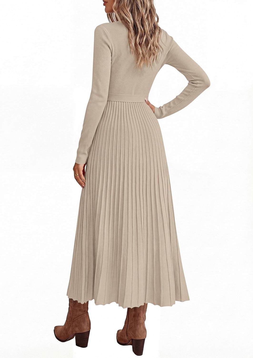 image:imagePRETTYGARDEN Womens Fall Maxi Long Sleeve Sweater DressLight Khaki