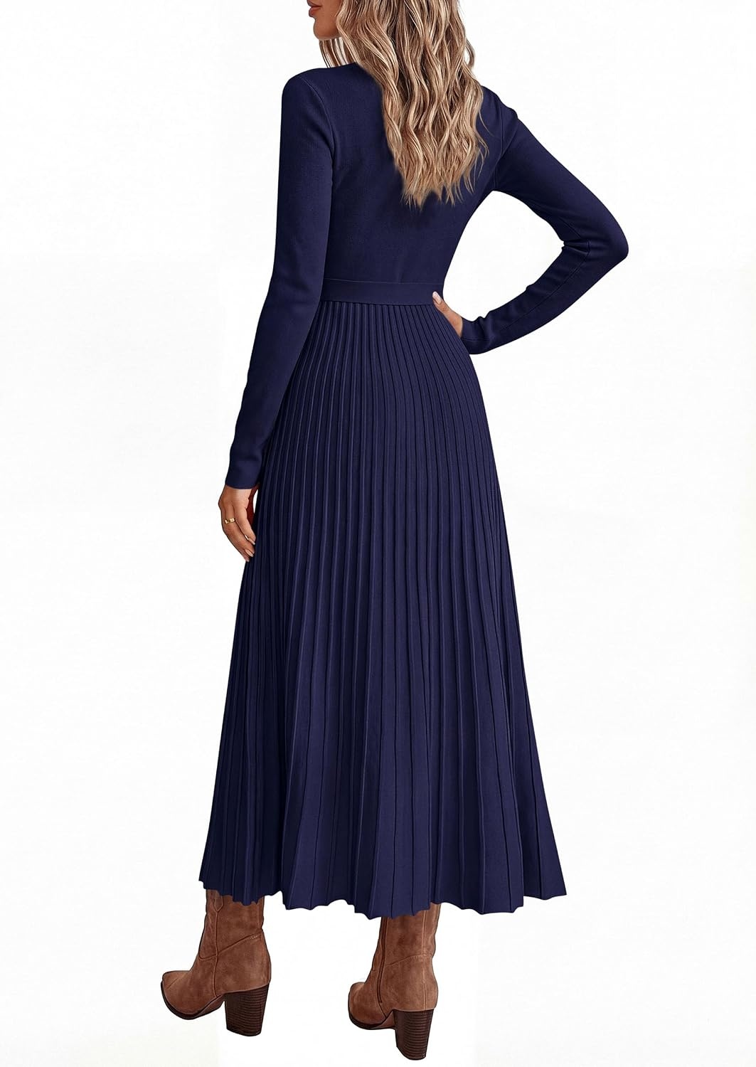 image:imagePRETTYGARDEN Womens Fall Maxi Long Sleeve Sweater DressNavy Blue