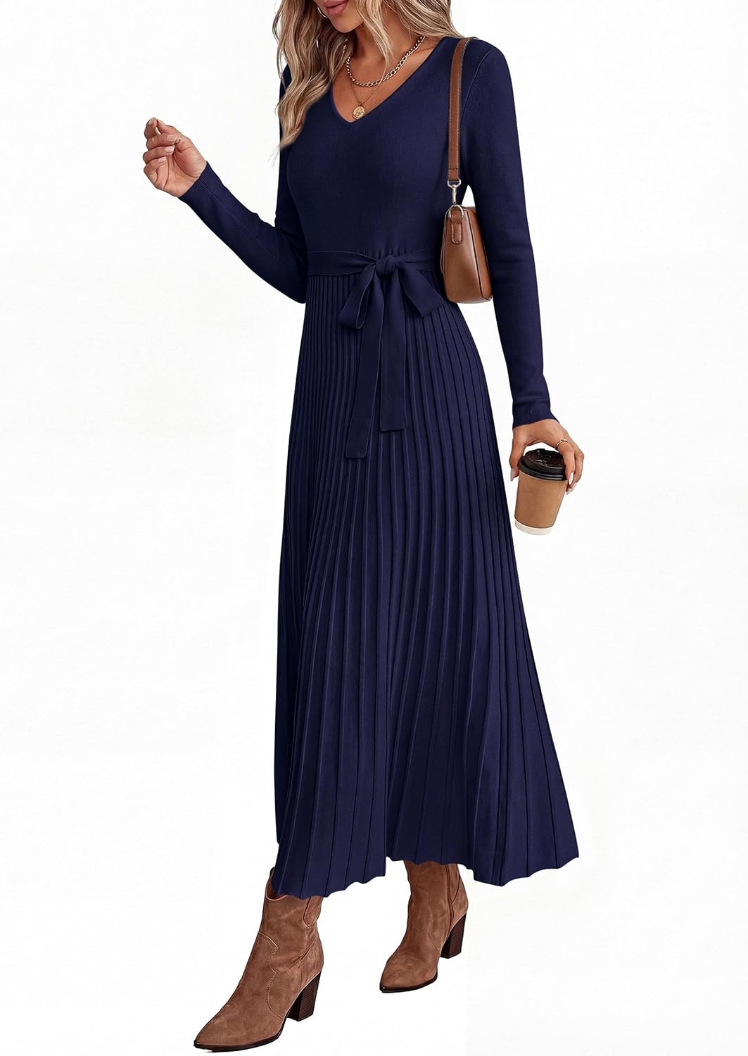 image:imagePRETTYGARDEN Womens Fall Maxi Long Sleeve Sweater DressNavy Blue