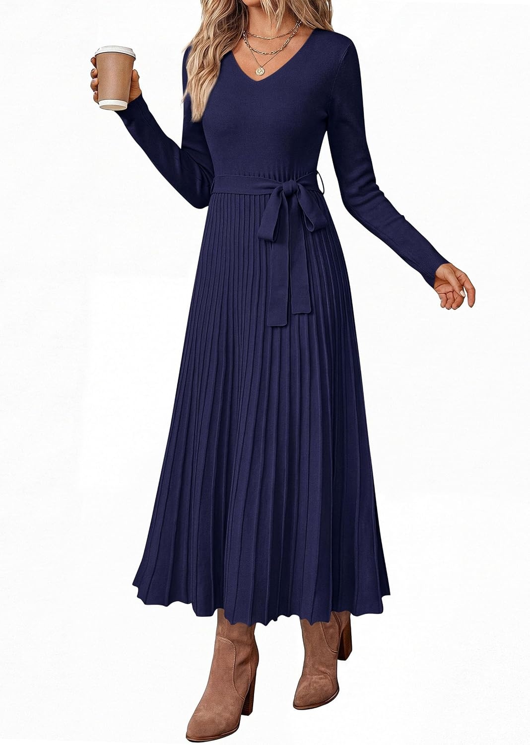 image:imagePRETTYGARDEN Womens Fall Maxi Long Sleeve Sweater DressNavy Blue