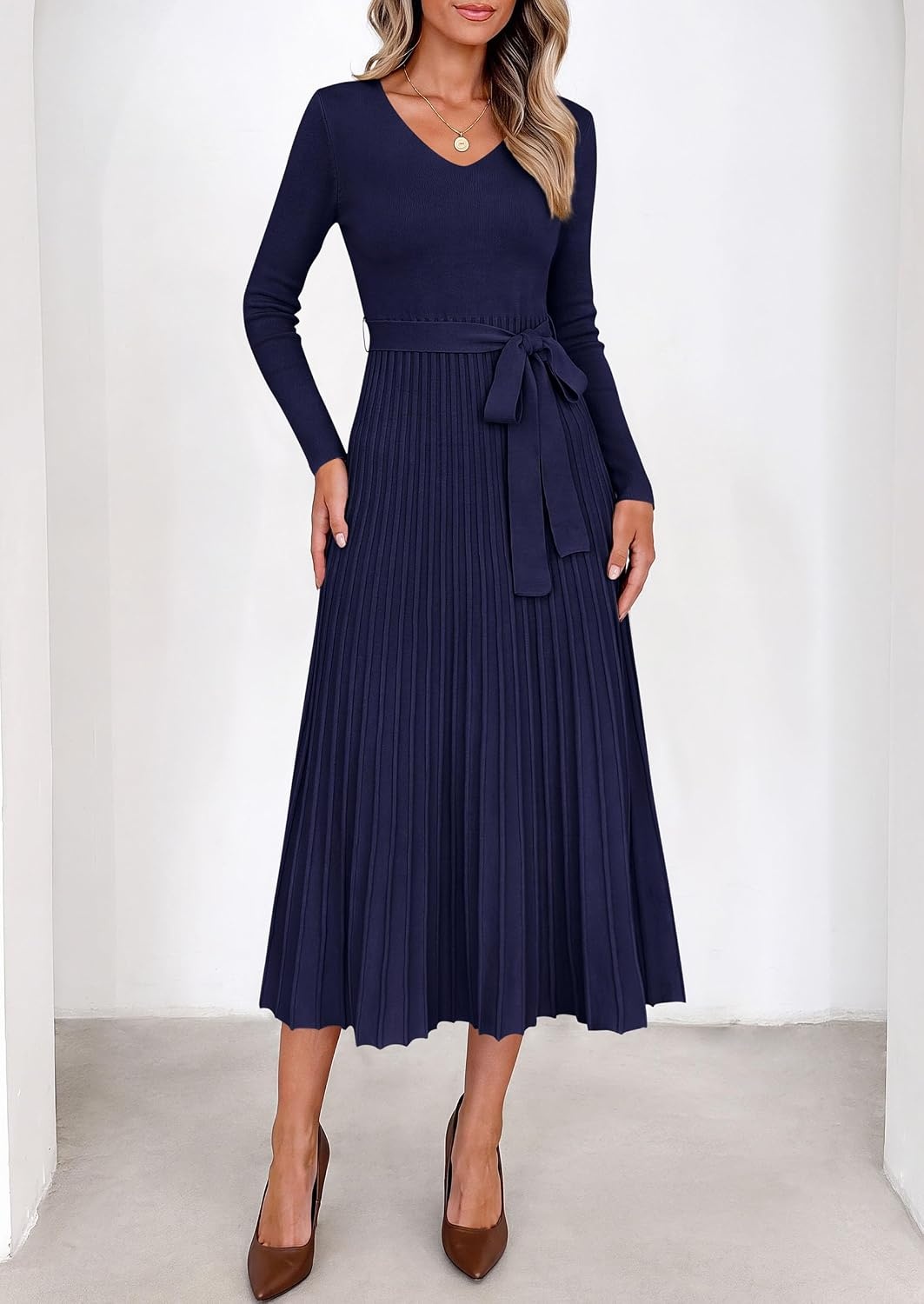 image:imagePRETTYGARDEN Womens Fall Maxi Long Sleeve Sweater DressNavy Blue