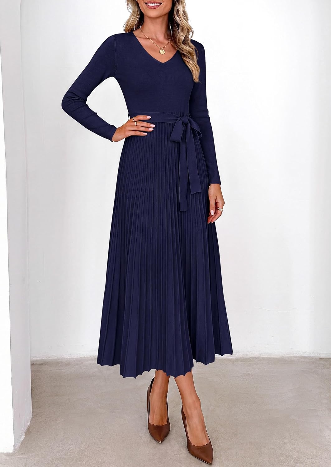 image:imagePRETTYGARDEN Womens Fall Maxi Long Sleeve Sweater DressNavy Blue