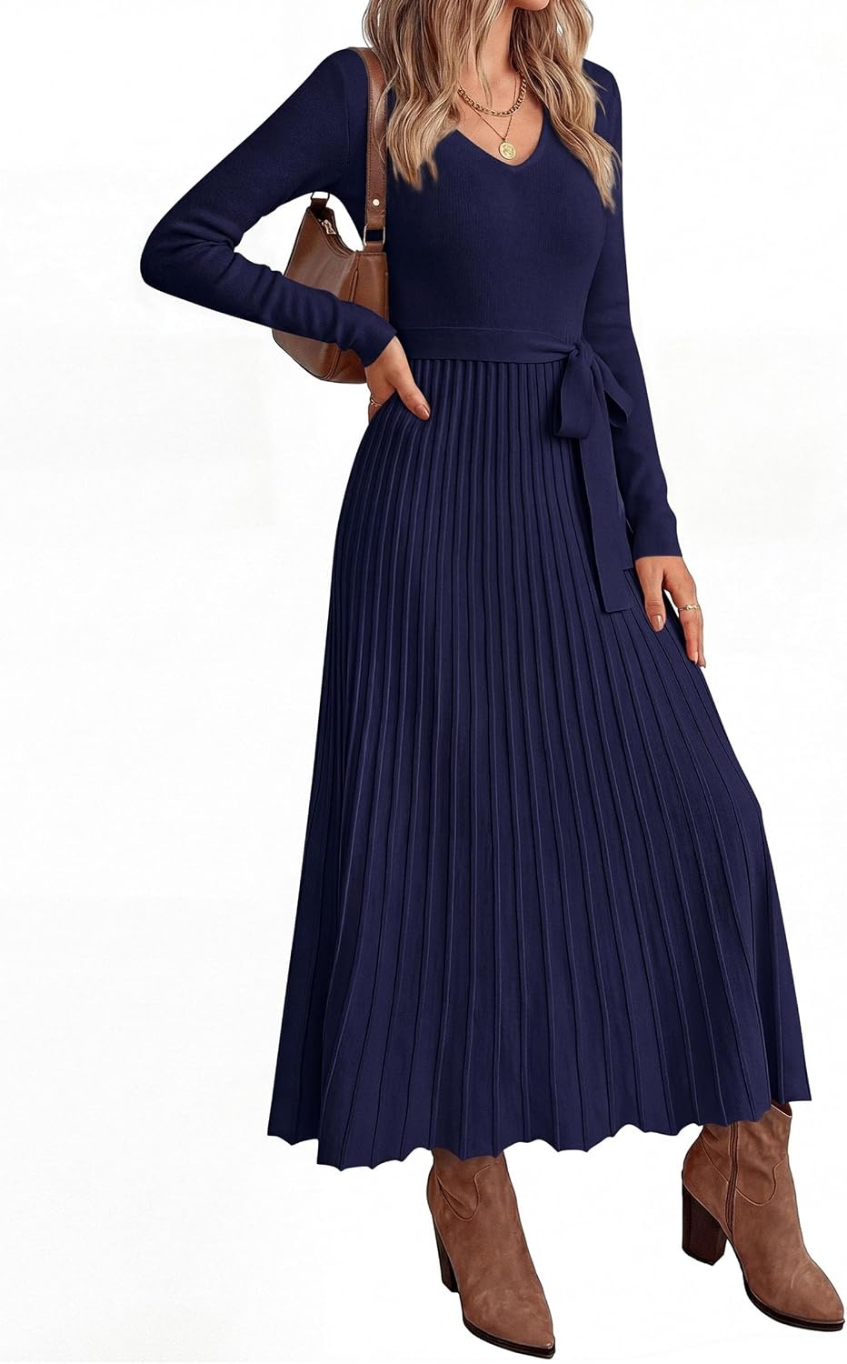 image:imagePRETTYGARDEN Womens Fall Maxi Long Sleeve Sweater DressNavy Blue