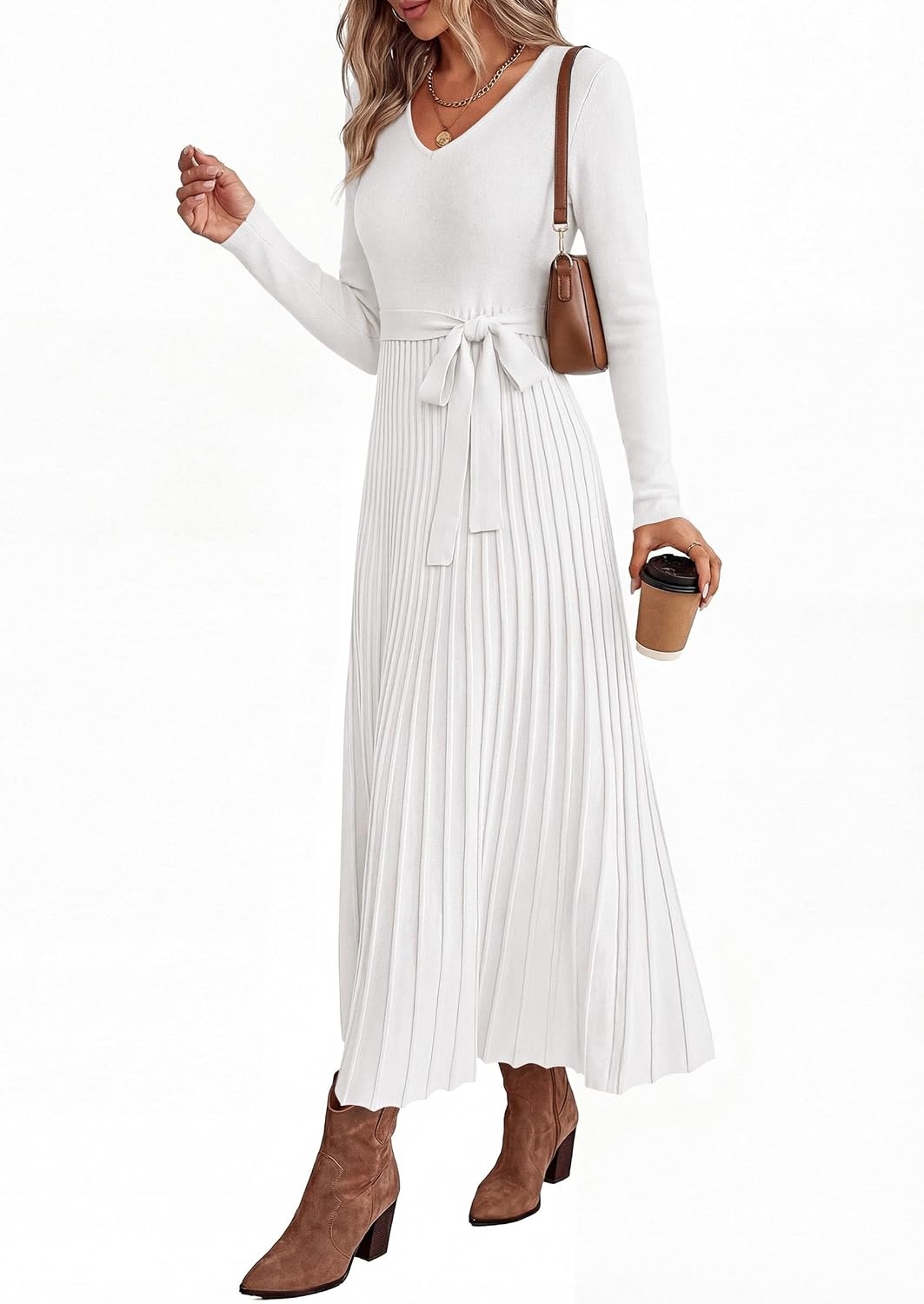 image:imagePRETTYGARDEN Womens Fall Maxi Long Sleeve Sweater DressWhite