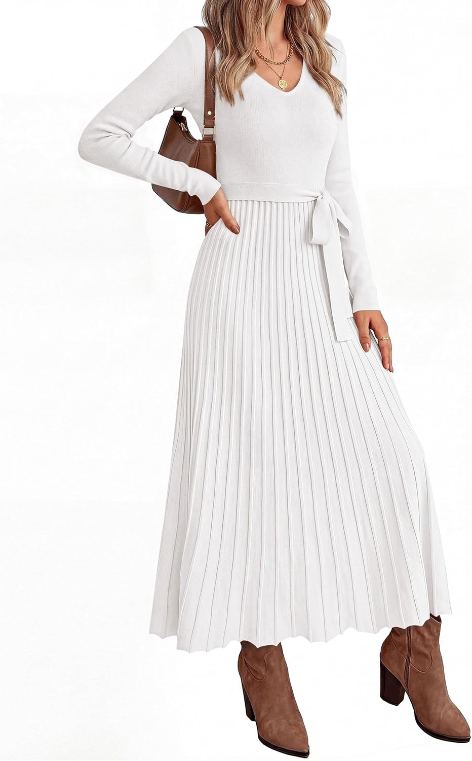 image:imagePRETTYGARDEN Womens Fall Maxi Long Sleeve Sweater DressWhite
