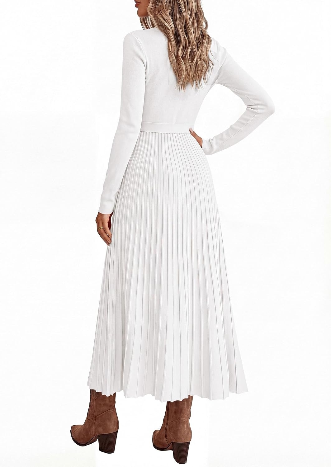 image:imagePRETTYGARDEN Womens Fall Maxi Long Sleeve Sweater DressWhite