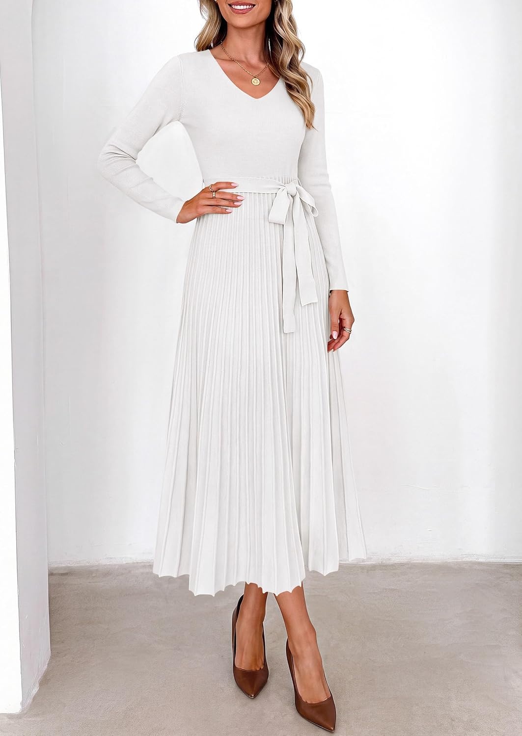 image:imagePRETTYGARDEN Womens Fall Maxi Long Sleeve Sweater DressWhite