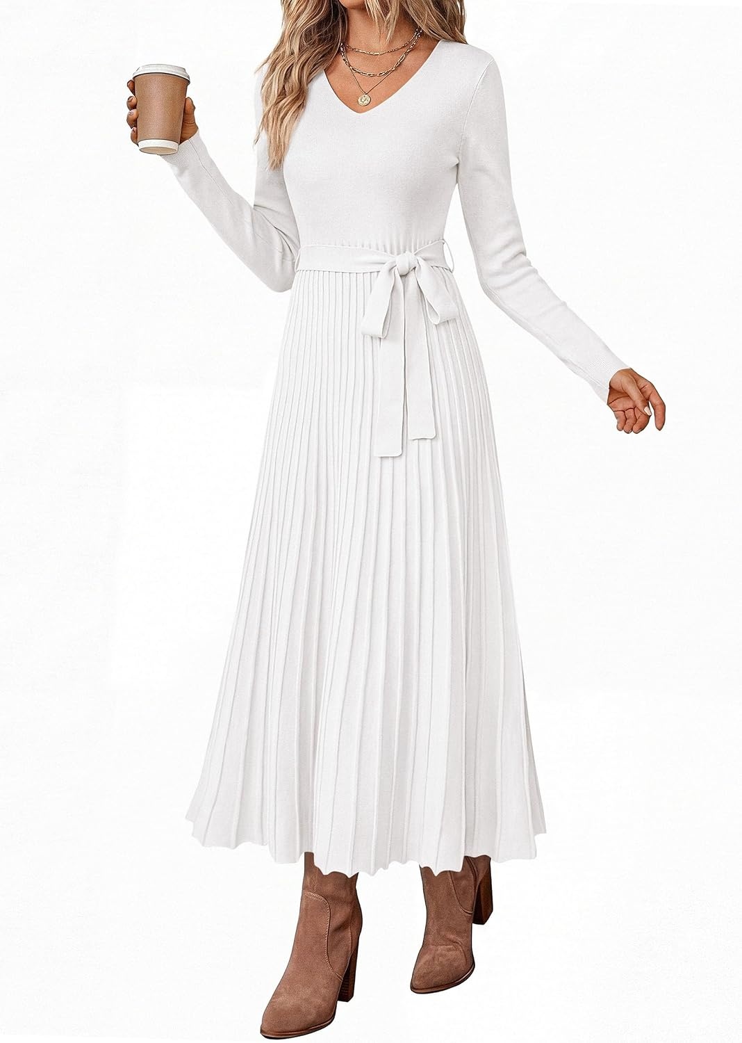 image:imagePRETTYGARDEN Womens Fall Maxi Long Sleeve Sweater DressWhite