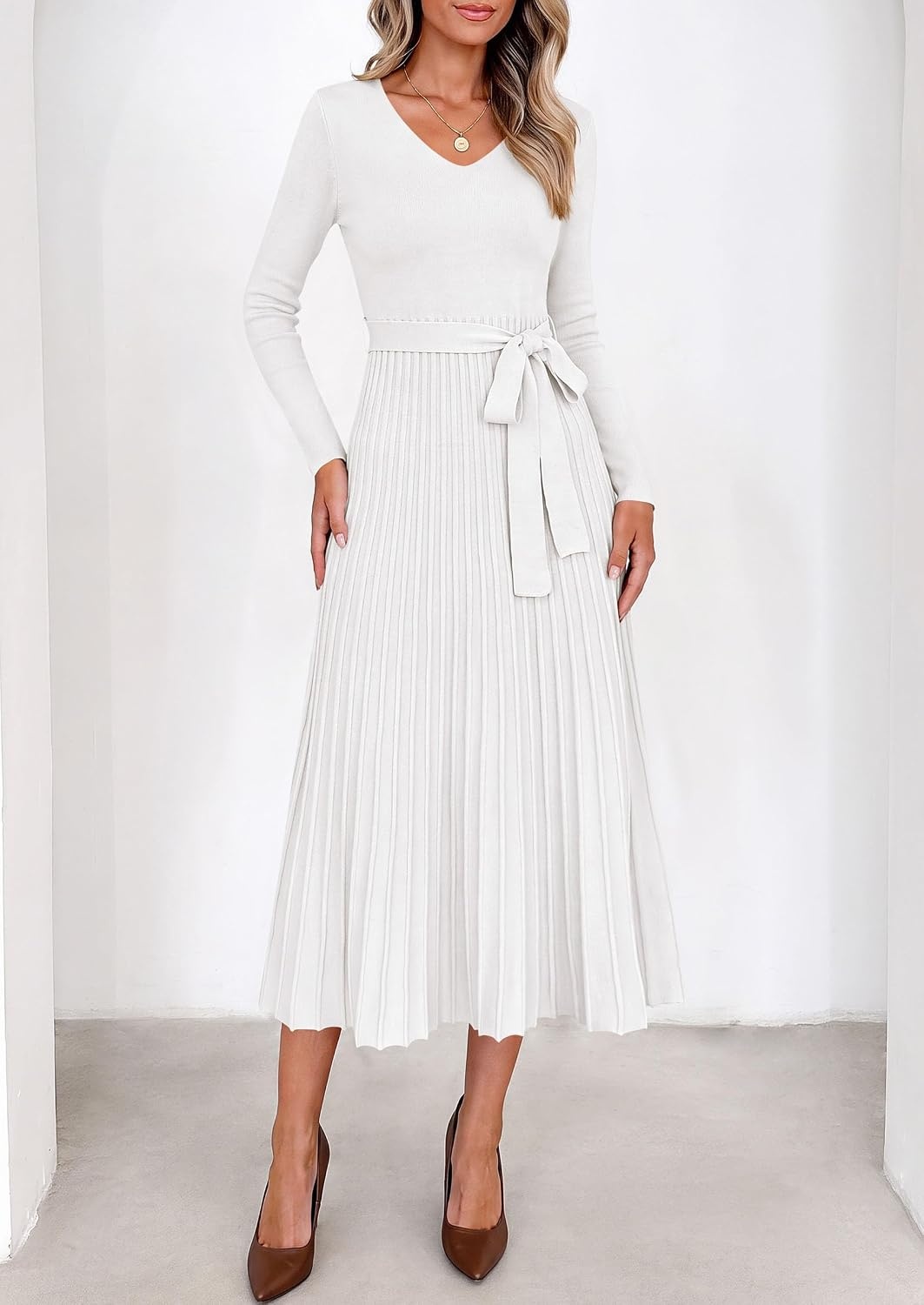 image:imagePRETTYGARDEN Womens Fall Maxi Long Sleeve Sweater DressWhite