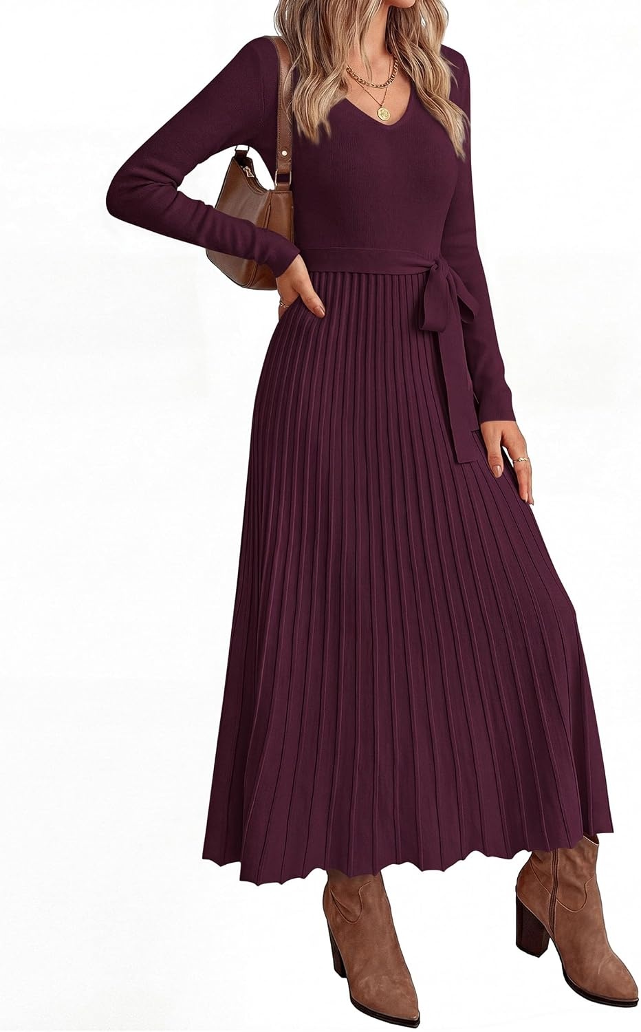 image:imagePRETTYGARDEN Womens Fall Maxi Long Sleeve Sweater DressWine Red