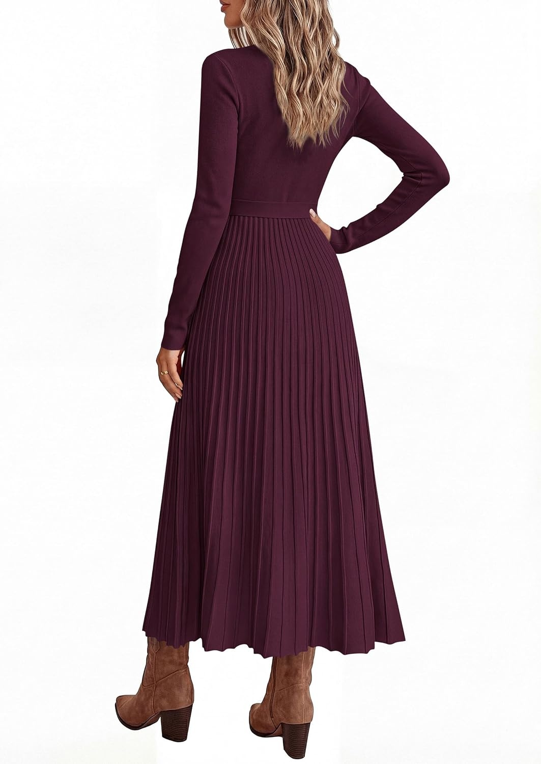 image:imagePRETTYGARDEN Womens Fall Maxi Long Sleeve Sweater DressWine Red