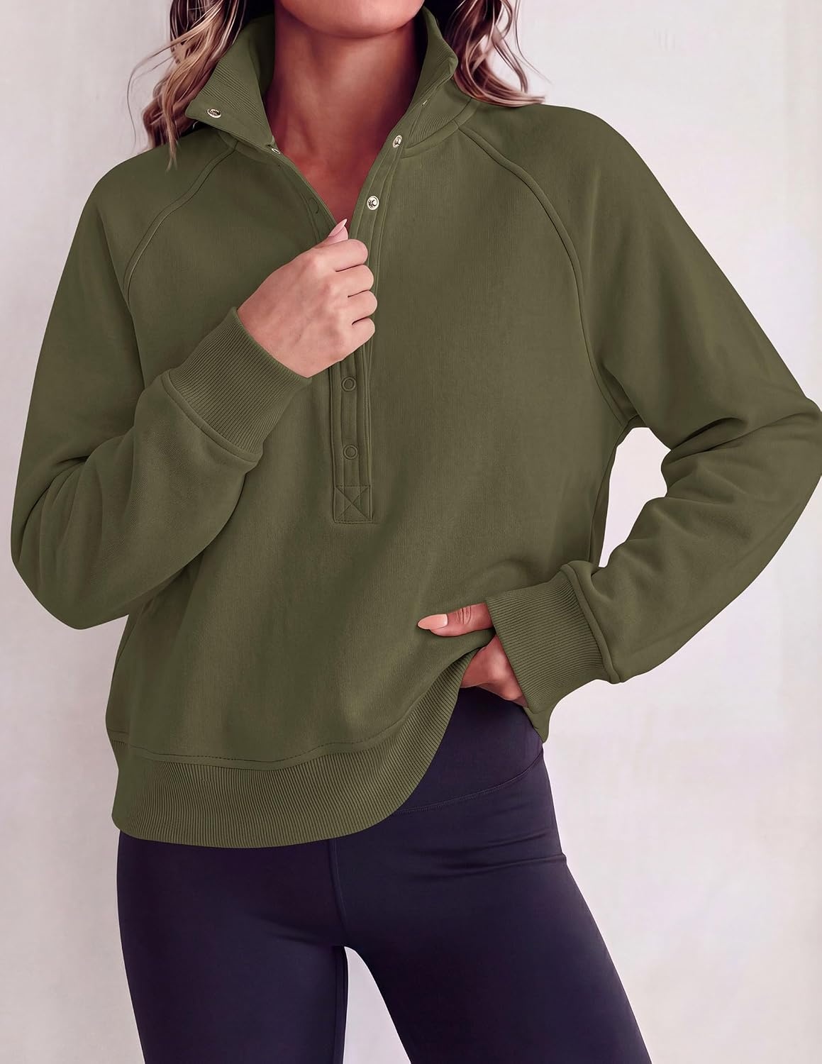 image:imagePRETTYGARDEN Womens Fall Oversized Sweatshirts Trendy Henley PulloverArmy Green