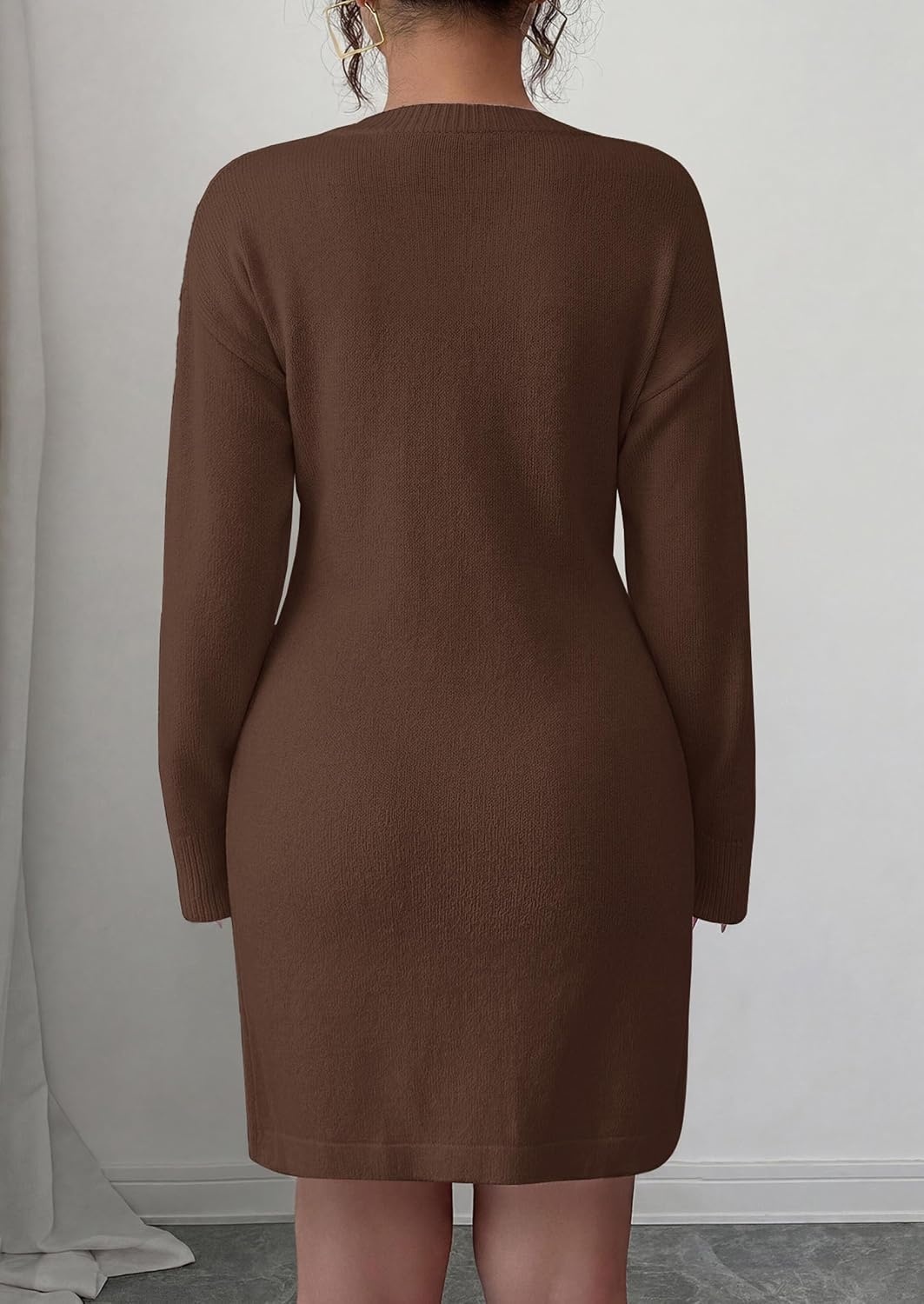 image:imagePRETTYGARDEN Womens Floral Embroidered Bodycon Sweater DressBrown