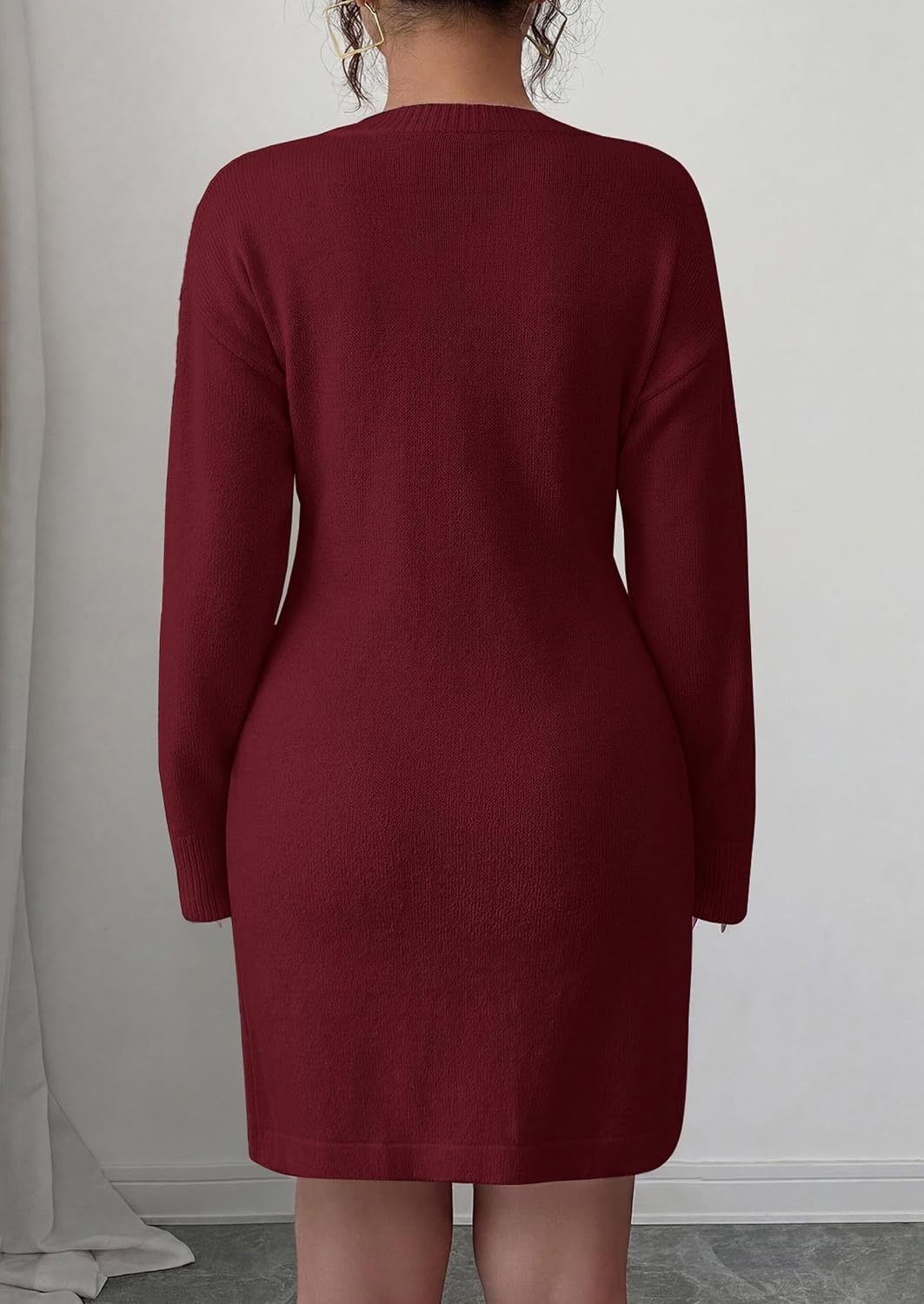 image:imagePRETTYGARDEN Womens Floral Embroidered Bodycon Sweater DressBurgundy