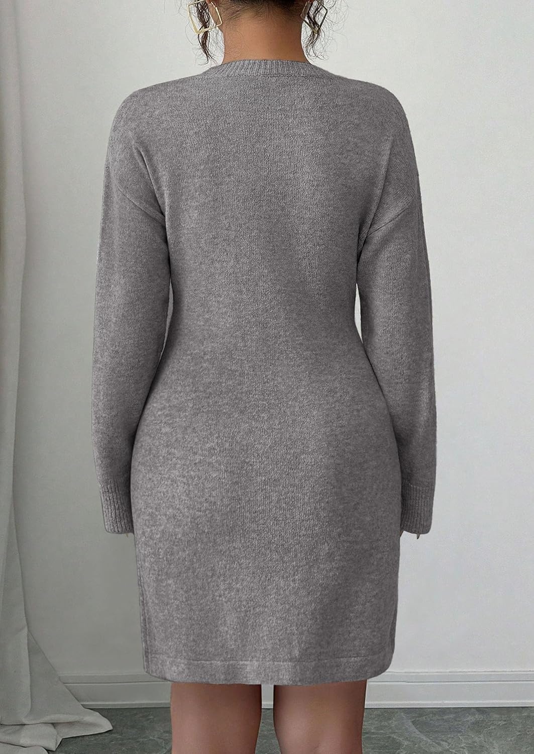 image:imagePRETTYGARDEN Womens Floral Embroidered Bodycon Sweater DressGrey