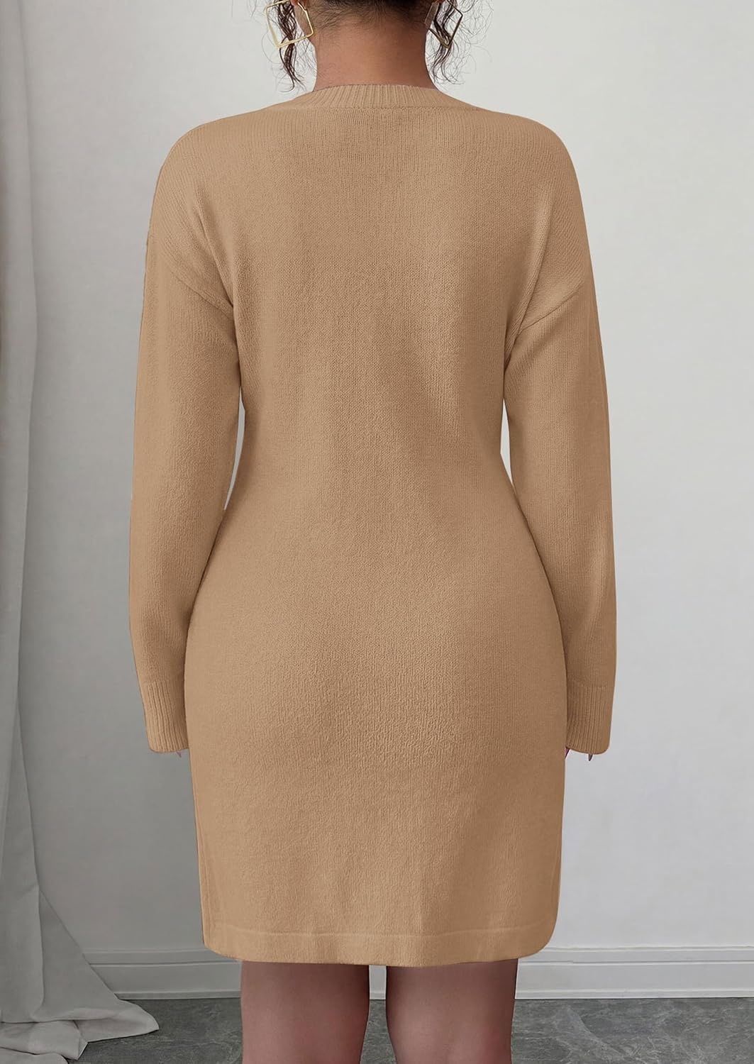image:imagePRETTYGARDEN Womens Floral Embroidered Bodycon Sweater DressKhaki