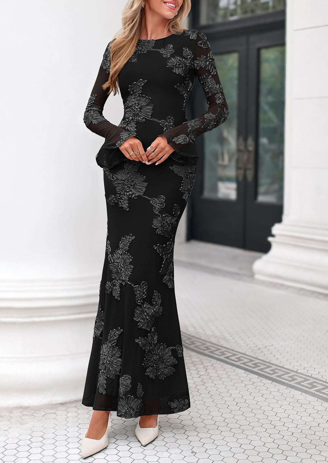 image:imagePRETTYGARDEN Womens Formal Floral Maxi Bodycon DressesBlack