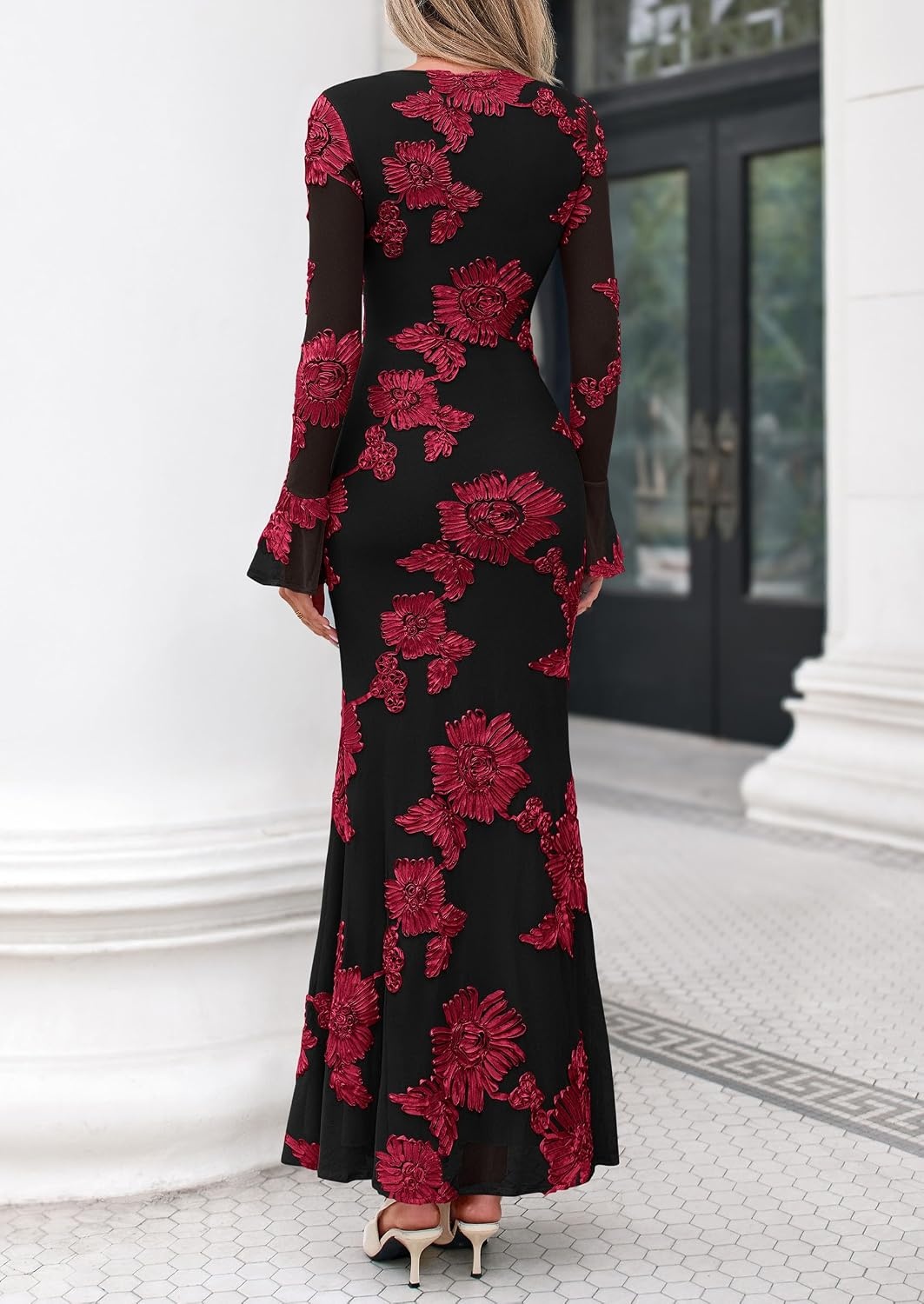 image:imagePRETTYGARDEN Womens Formal Floral Maxi Bodycon DressesBlack Red
