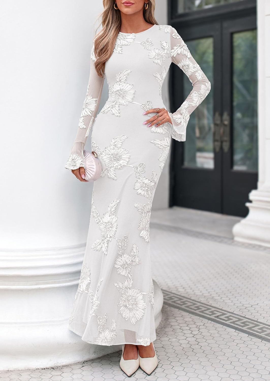image:imagePRETTYGARDEN Womens Formal Floral Maxi Bodycon DressesWhite