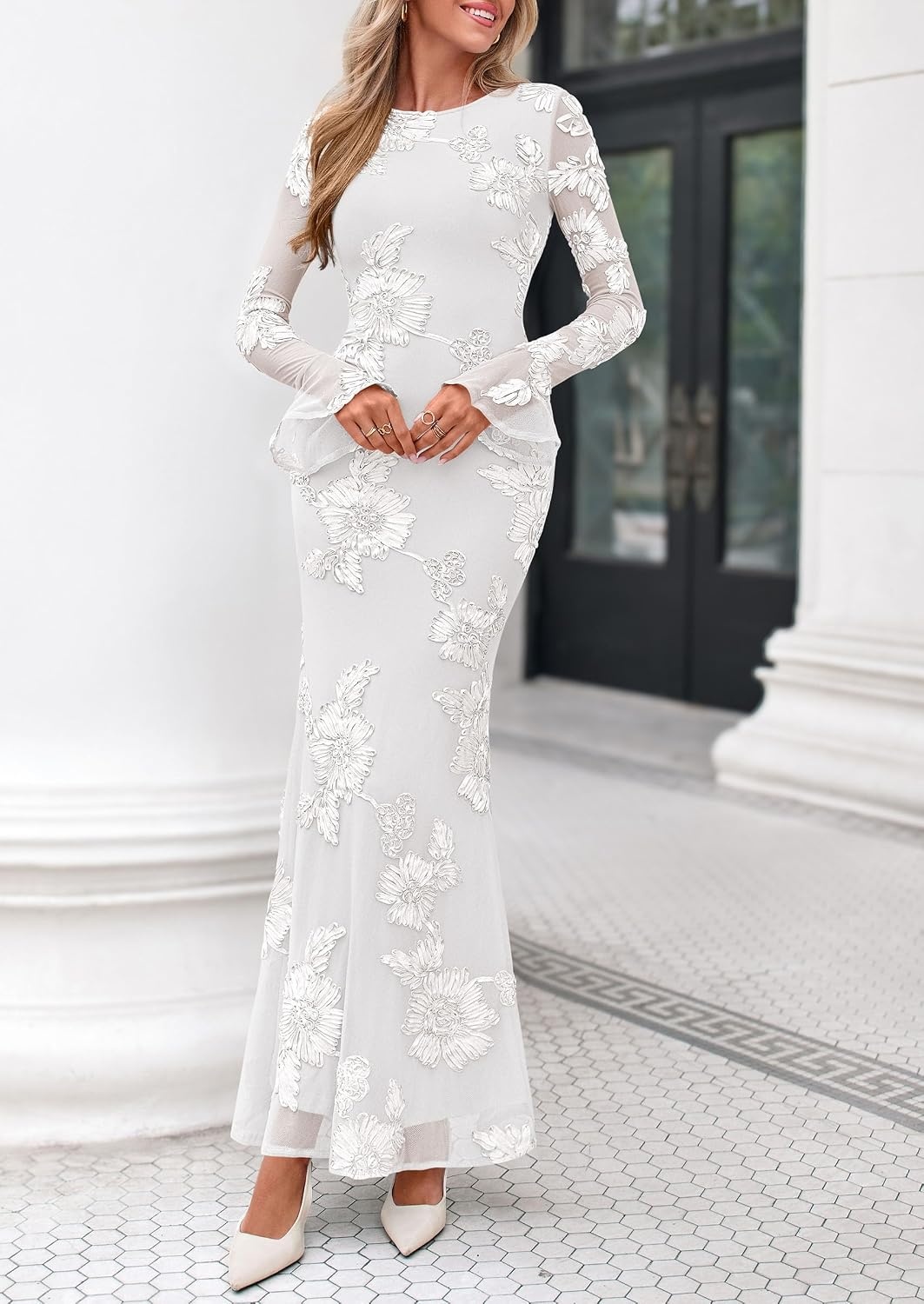 image:imagePRETTYGARDEN Womens Formal Floral Maxi Bodycon DressesWhite