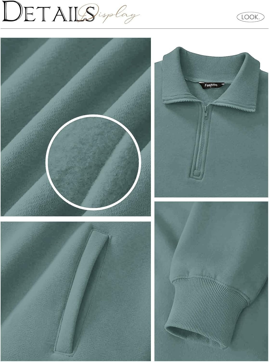 image:imagePRETTYGARDEN Womens Half Zip Oversized Sweatshirts Fleece Hoodies TrendyBlue Green