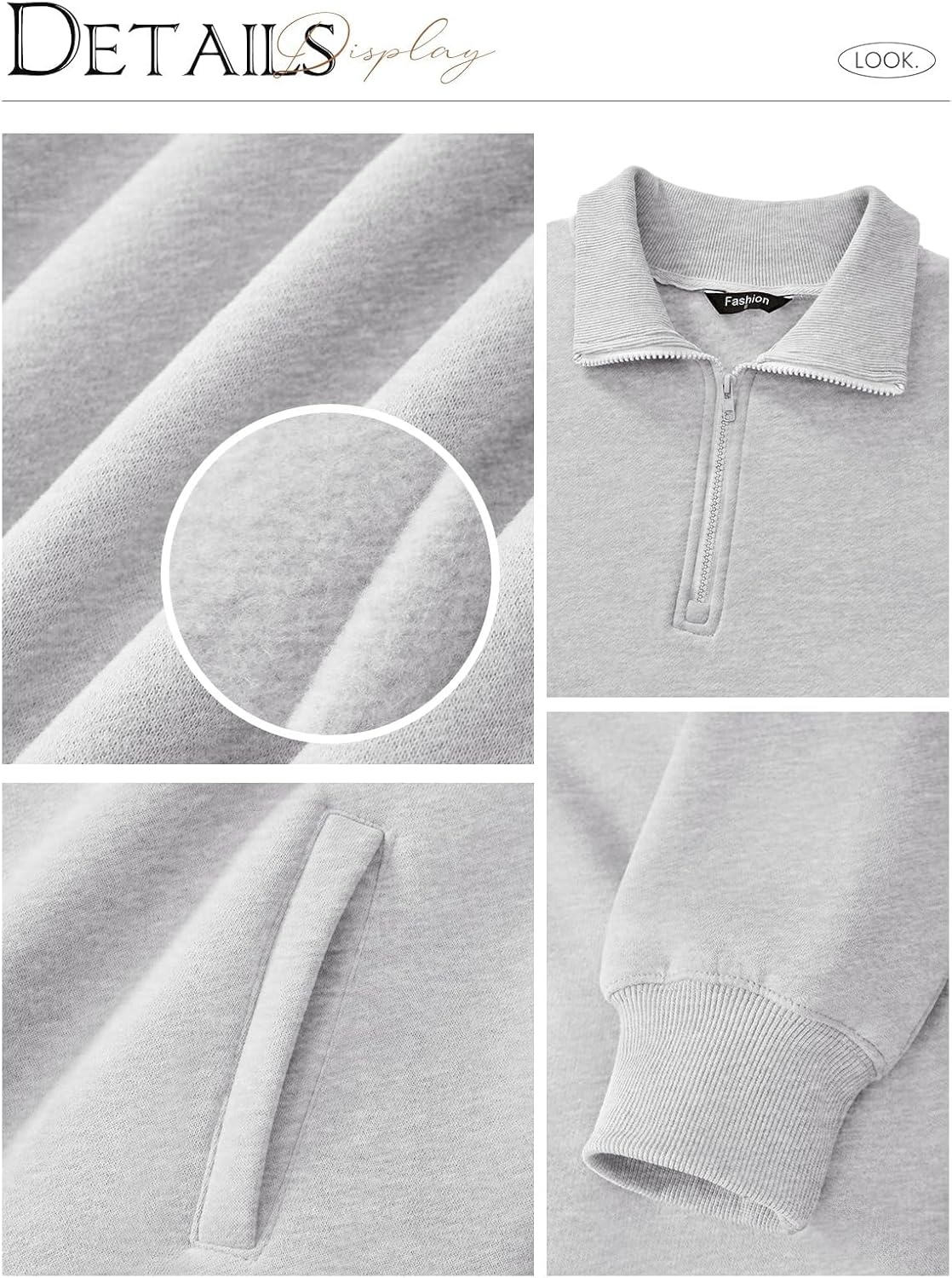 image:imagePRETTYGARDEN Womens Half Zip Oversized Sweatshirts Fleece Hoodies TrendyGrey