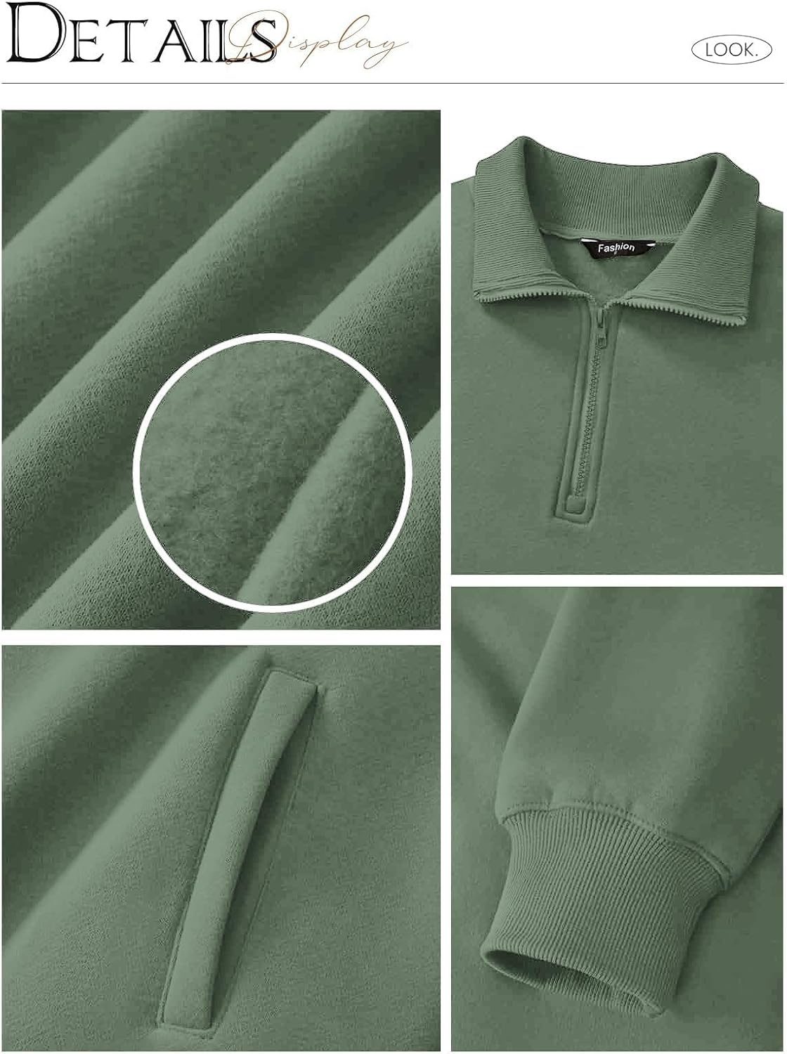 image:imagePRETTYGARDEN Womens Half Zip Oversized Sweatshirts Fleece Hoodies TrendyGrey Green