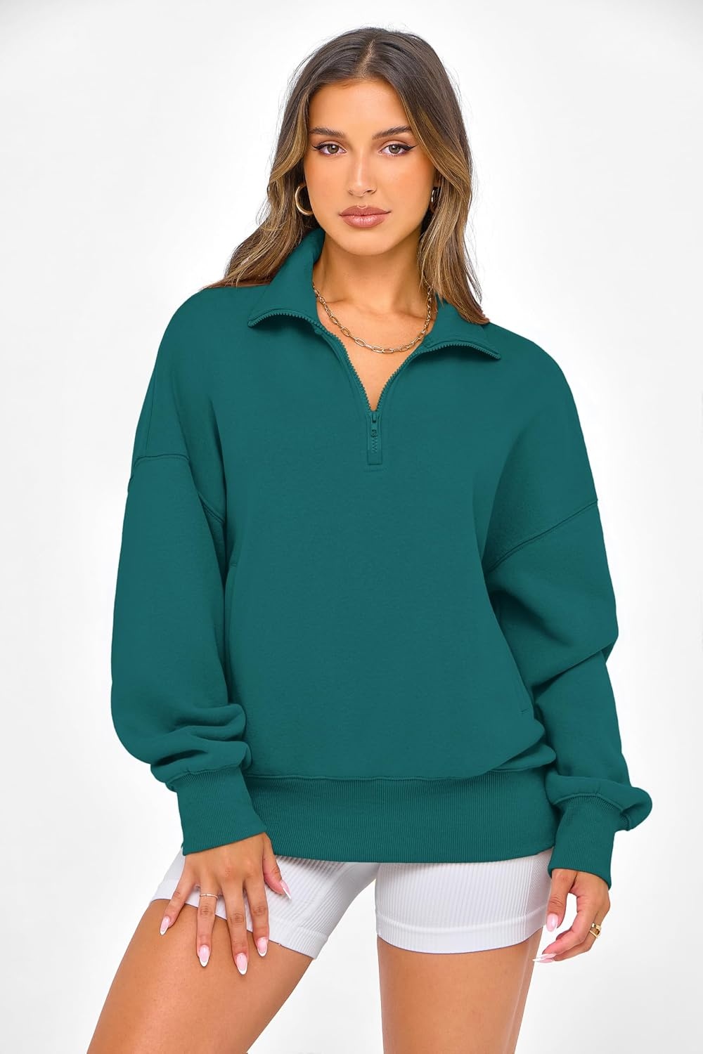 image:imagePRETTYGARDEN Womens Half Zip Oversized Sweatshirts Fleece Hoodies TrendyLake Blue