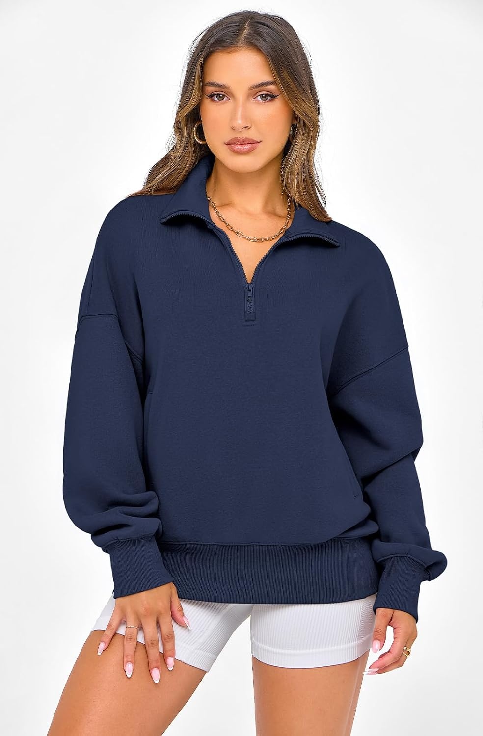 image:imagePRETTYGARDEN Womens Half Zip Oversized Sweatshirts Fleece Hoodies TrendyNavy