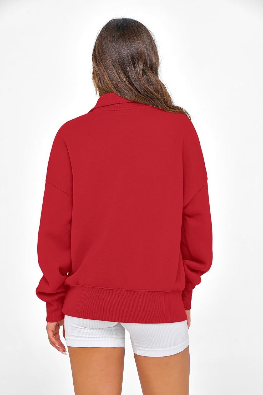 image:imagePRETTYGARDEN Womens Half Zip Oversized Sweatshirts Fleece Hoodies TrendyRed