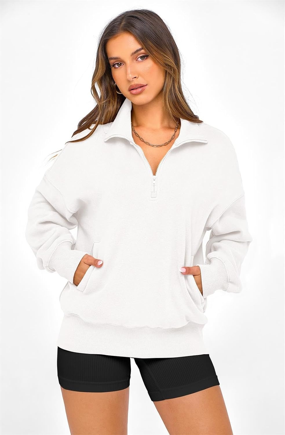 image:imagePRETTYGARDEN Womens Half Zip Oversized Sweatshirts Fleece Hoodies TrendyWhite