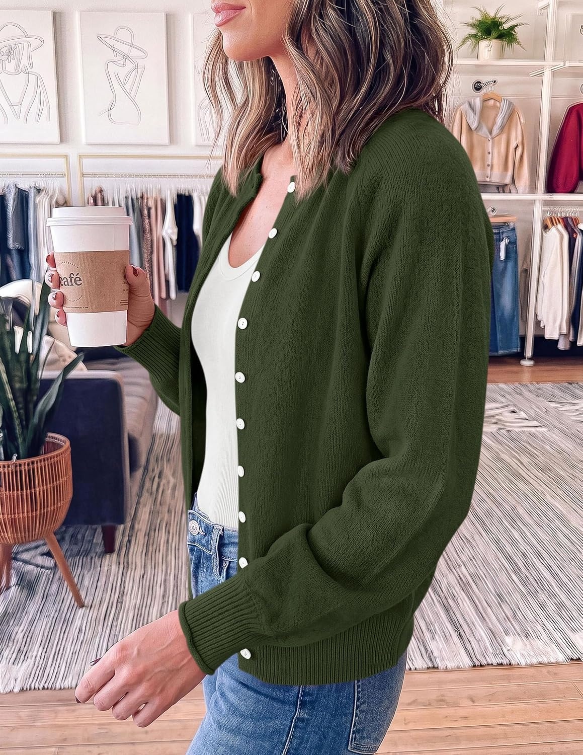 image:imagePRETTYGARDEN Womens Knit Cardigan Lightweight Cozy SweatersArmy Green