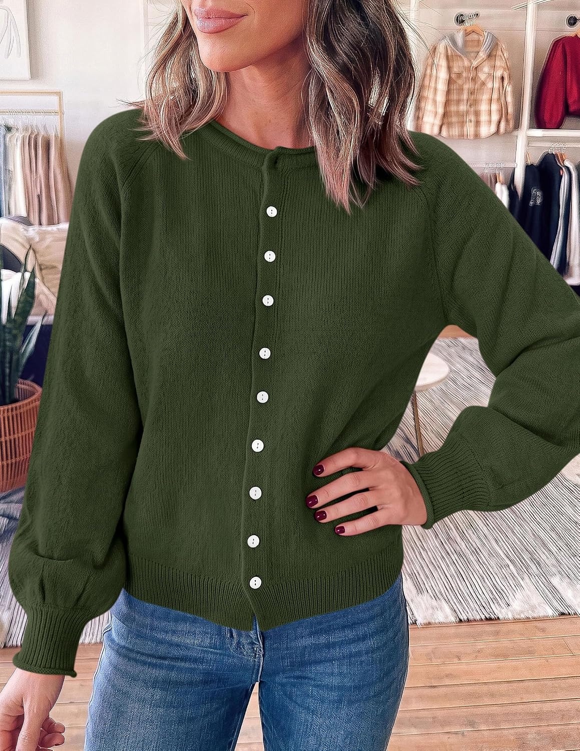 image:imagePRETTYGARDEN Womens Knit Cardigan Lightweight Cozy SweatersArmy Green